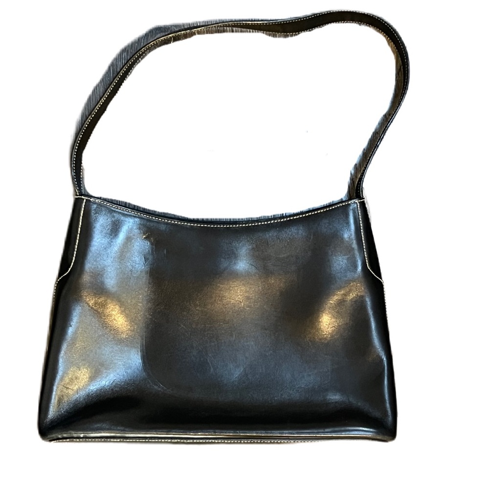 Ralph Lauren Black Leather Shoulder Bag with Silver RL Clasp - Picture 6 of 12